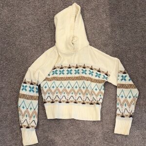 Derek Heart Cream and Brown Patterned Hoodie Sweater